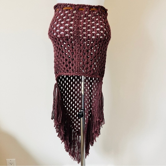 Boho Crochet Festival High Low Skirt Loose Knit Beach Swim  Cover Up Fringe Sz S - Picture 3 of 14